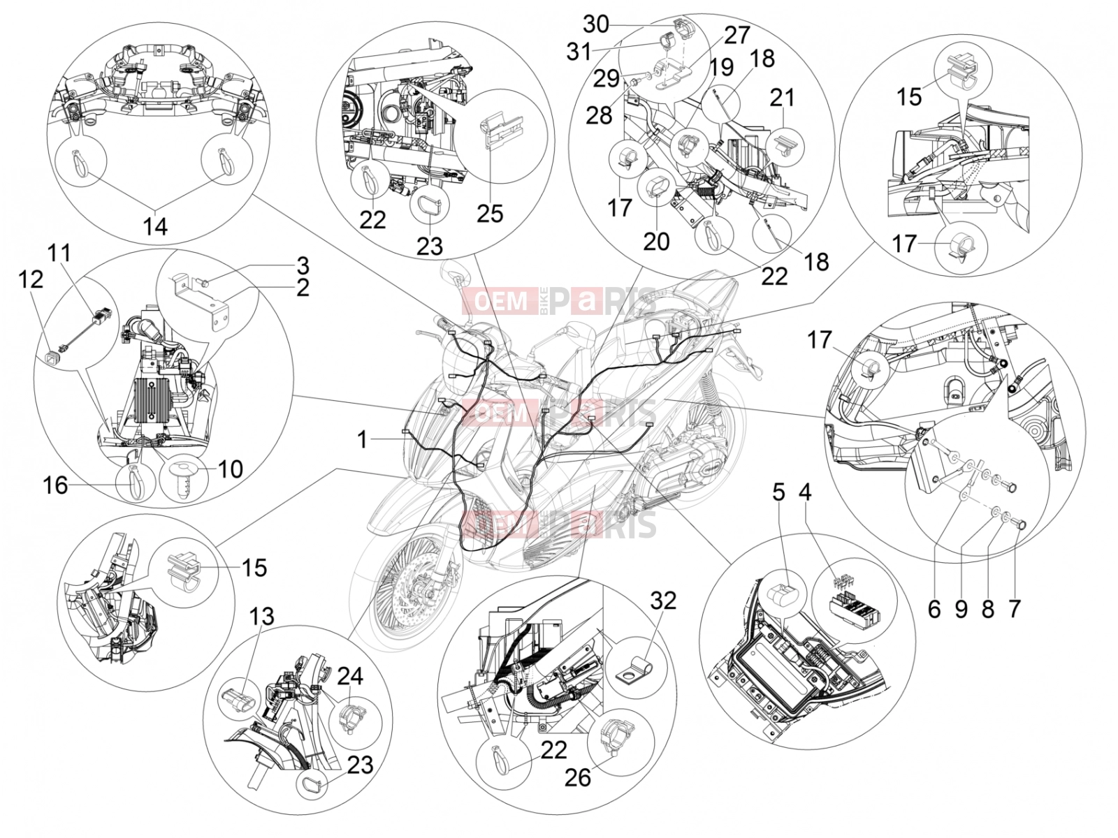 Electrical system » Main cable harness - Piaggio Beverly 300 ie ABS 2019