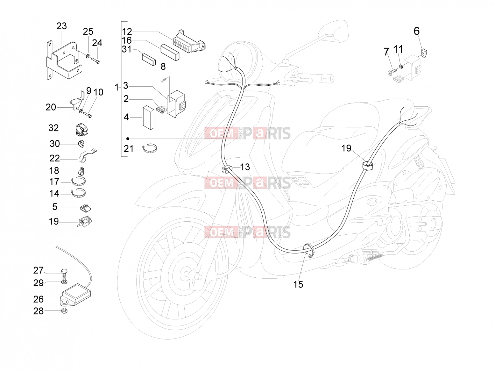 Electrical system » Main cable harness - Piaggio Beverly 500 Cruiser 2008