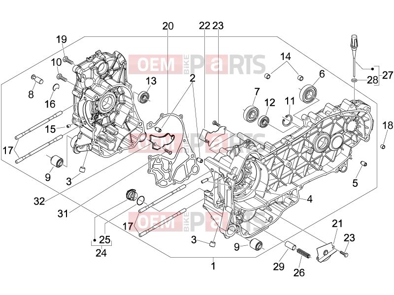 Engine » Crankcase - Piaggio Fly 150 2008