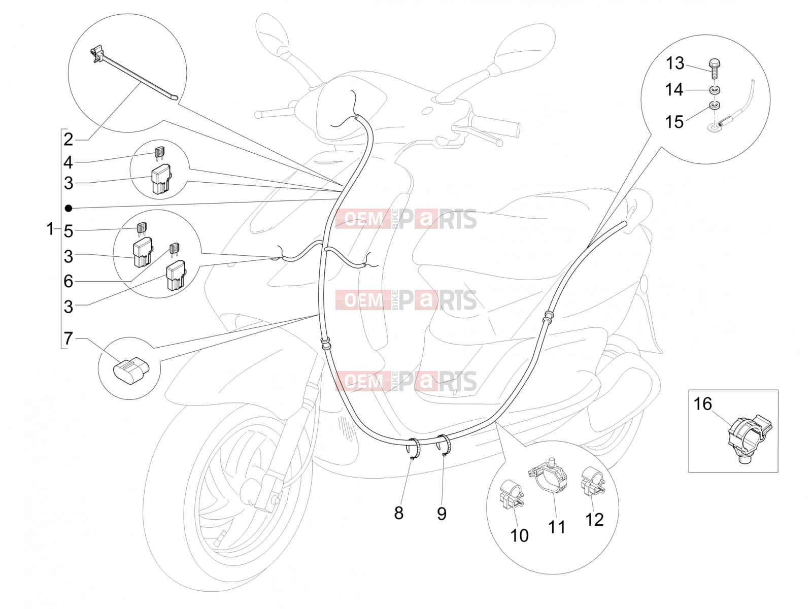Electrical system » Main cable harness - Piaggio Fly 50 4T 4V 2018