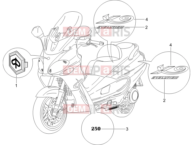 PIAGGIO X9 250 Evolution Frame - Plastic parts - Coachwork » Plates - Emblems
