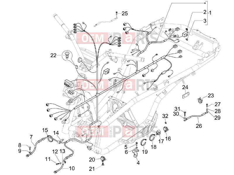 Electrical system » Main cable harness - Piaggio MP3 125 ie 2008-2011 (EMEA)