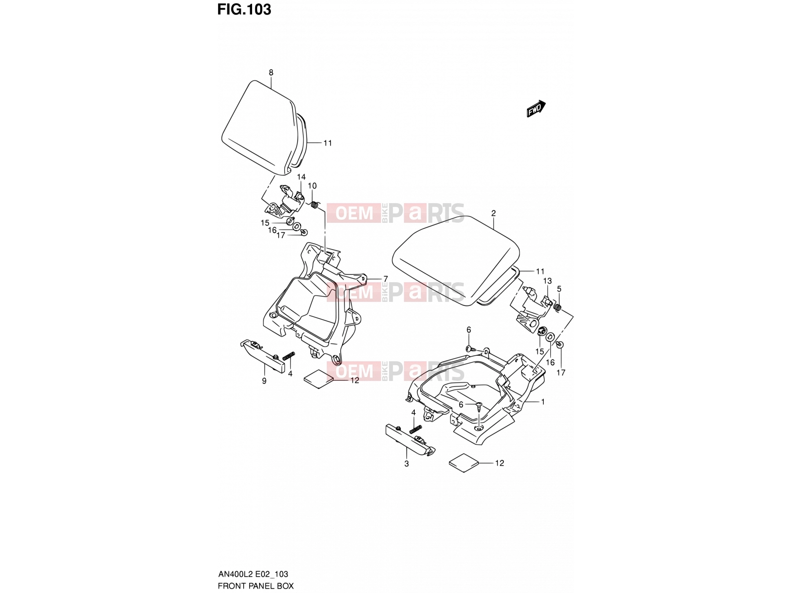 103 - FRONT PANEL BOX - Suzuki AN400A L2 (2012) Burgman 400 (E19, E24)