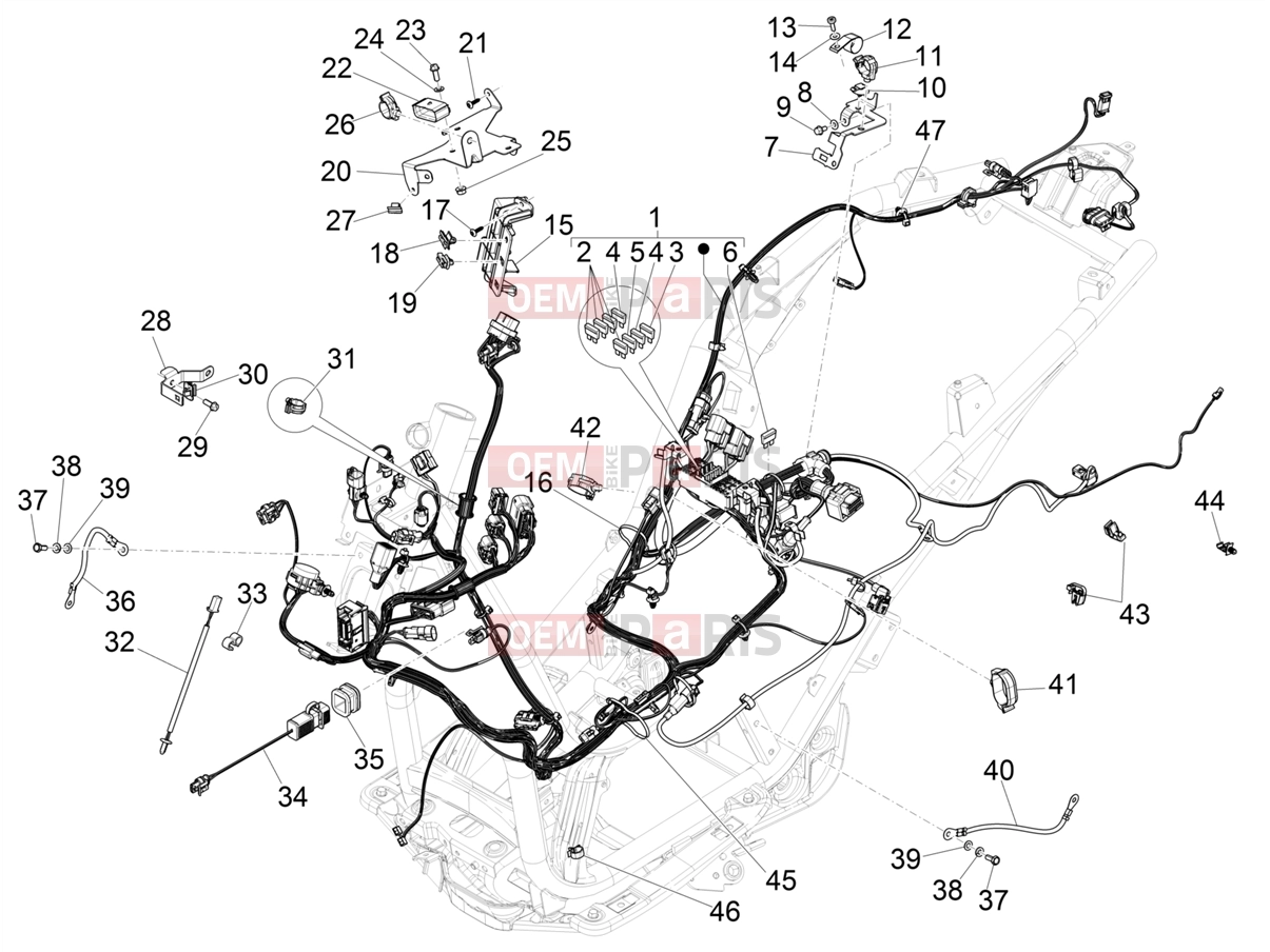 Electrical system » Main cable harness - Piaggio Beverly 300 Deep Black E5 MY23 (EU) 2023