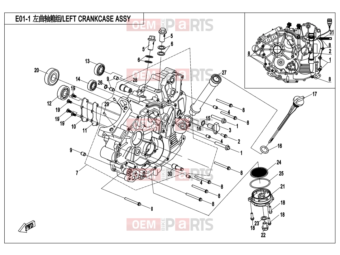 LEFT CRANKCASE ASSY. - E01-1 - CFMOTO UFORCE 550 (CF500UU) 2018