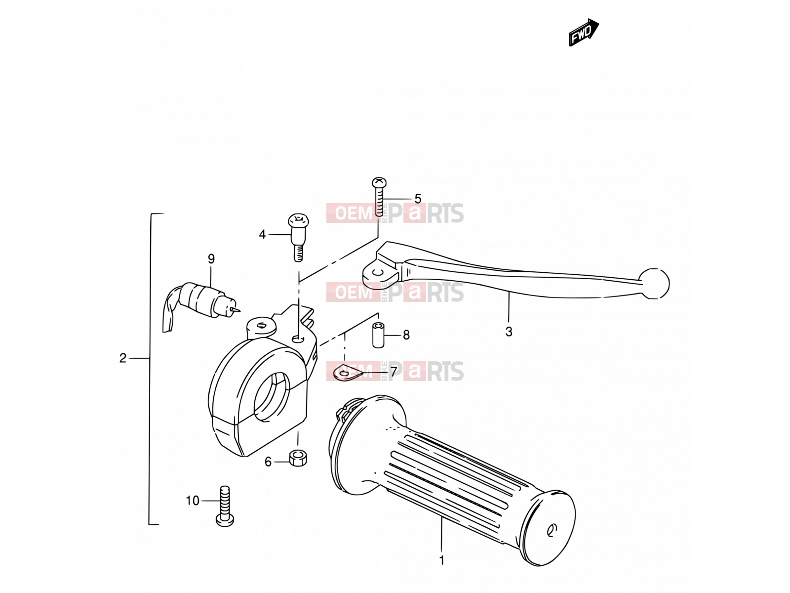 SUZUKI FZ50 X (1999) 48 - RIGHT HANDLE SWITCH (E06, E09, E10, E24, E25, E26)