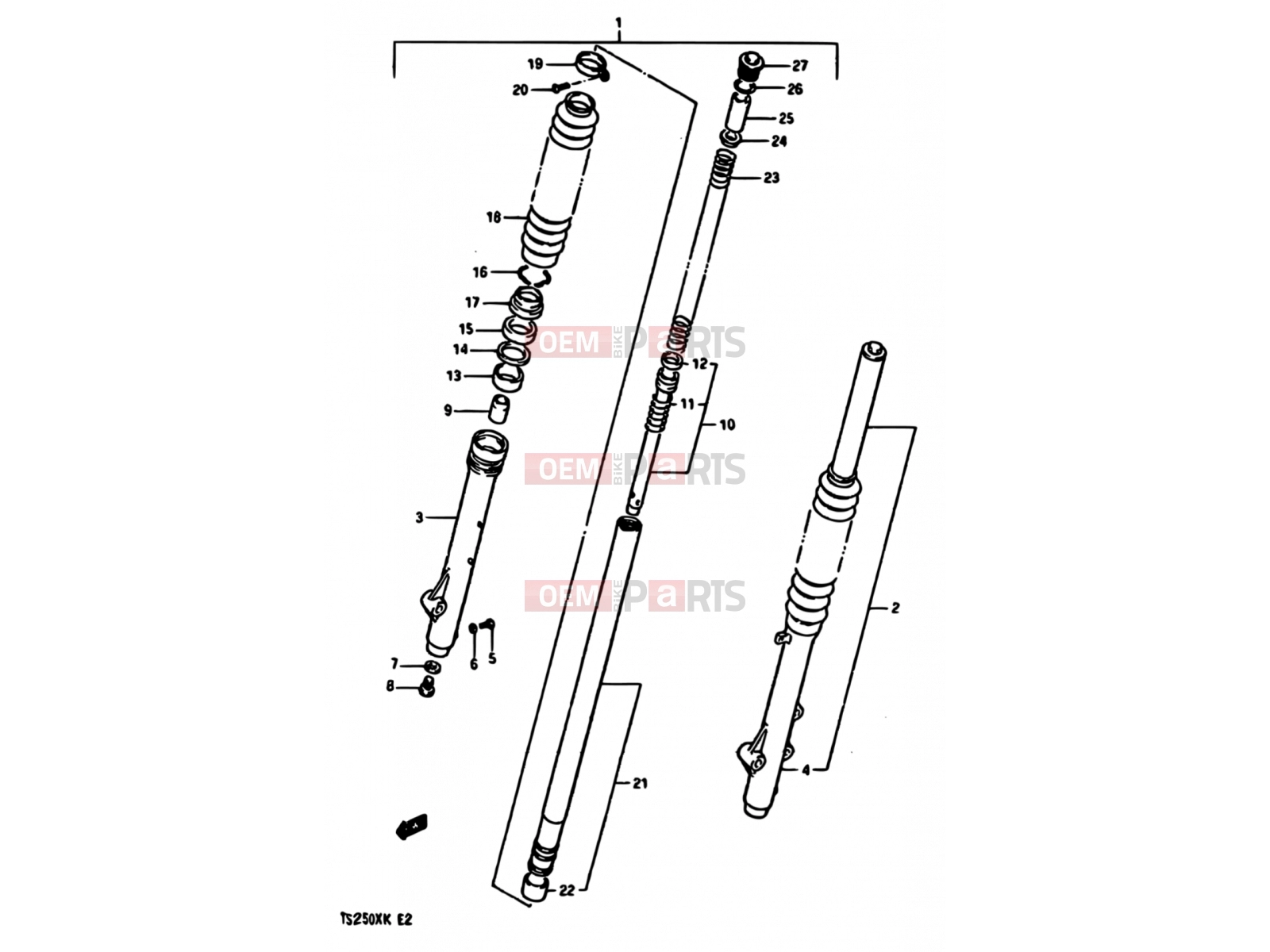 SUZUKI TS250X E (1984) 40 - FRONT FORK (MODEL E)